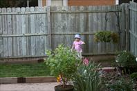 Mary Wray "helping" with the yard work - taken at the house on maple drive May 2009