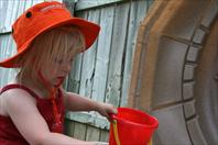 Mary got some crazy purple sand for her sand box!