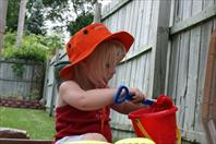 Mary got some crazy purple sand for her sand box!